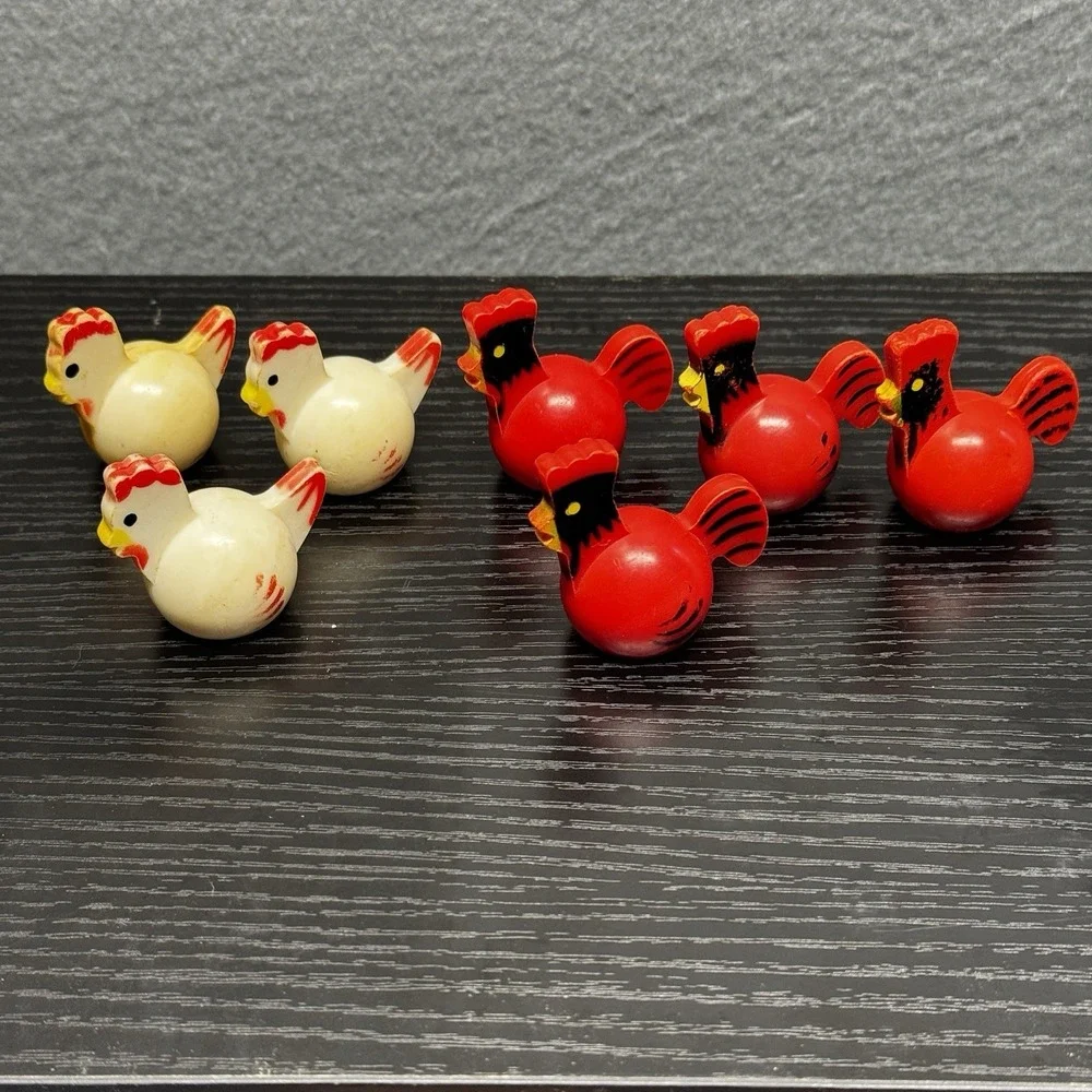 Vintage Fisher Price little people 7 CHICKENS for farm red Rooster and white Hen